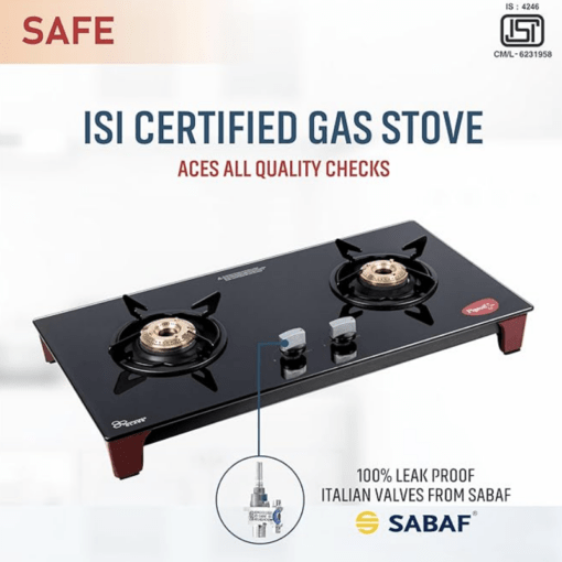 Pigeon Infinity Gas Cooktop with Glass Top and Stainless Steel body 2 Burner Gas Stove, Manual Ignition, Black - Image 3